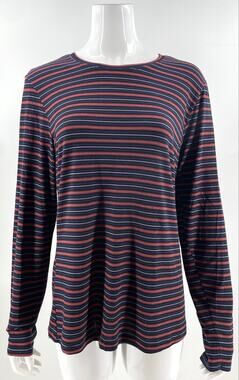 Cuddl Duds Softwear Stretch WomensTop Size XL Striped Black Blue Red Tee Shirt